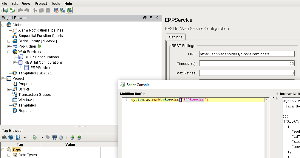 RESTful Web Service Configuration Screen Shot