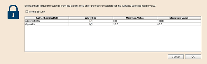 Recipe Sample Security Settings