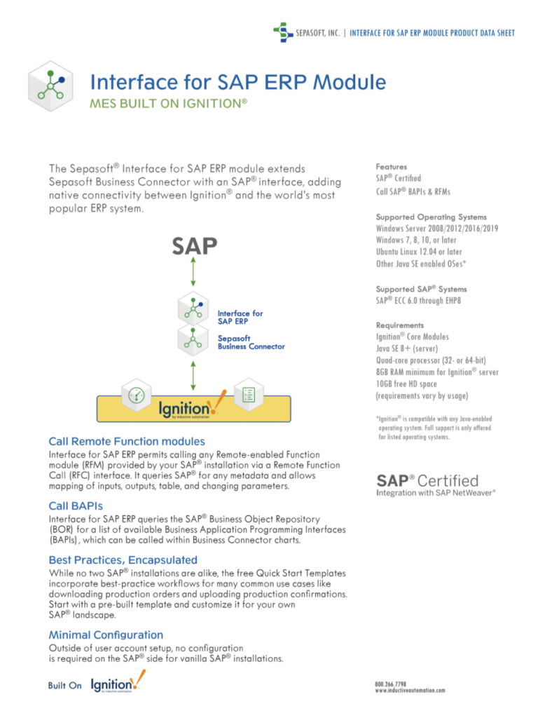 Interface for SAP ERP Product Data Sheet Page One