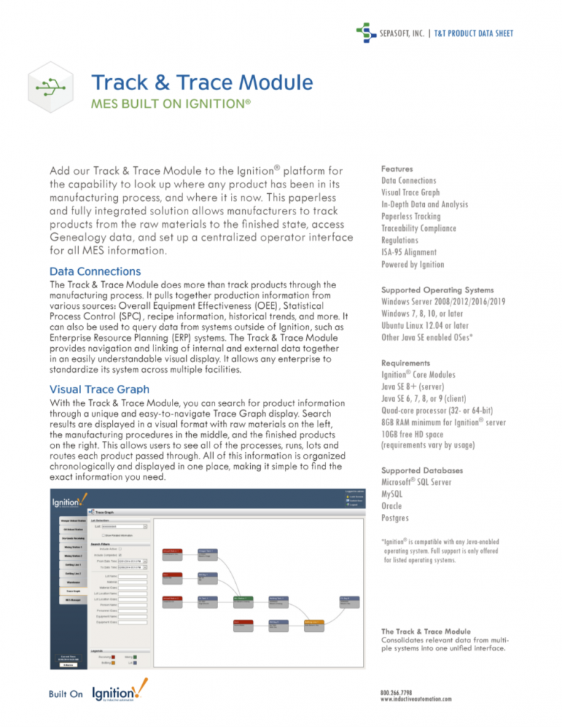 Track & Trace Product Data Sheet Page One