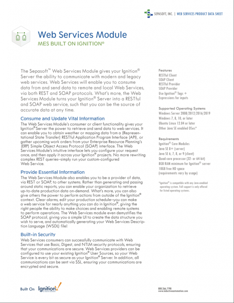 Web Services Product Data Sheet Page One