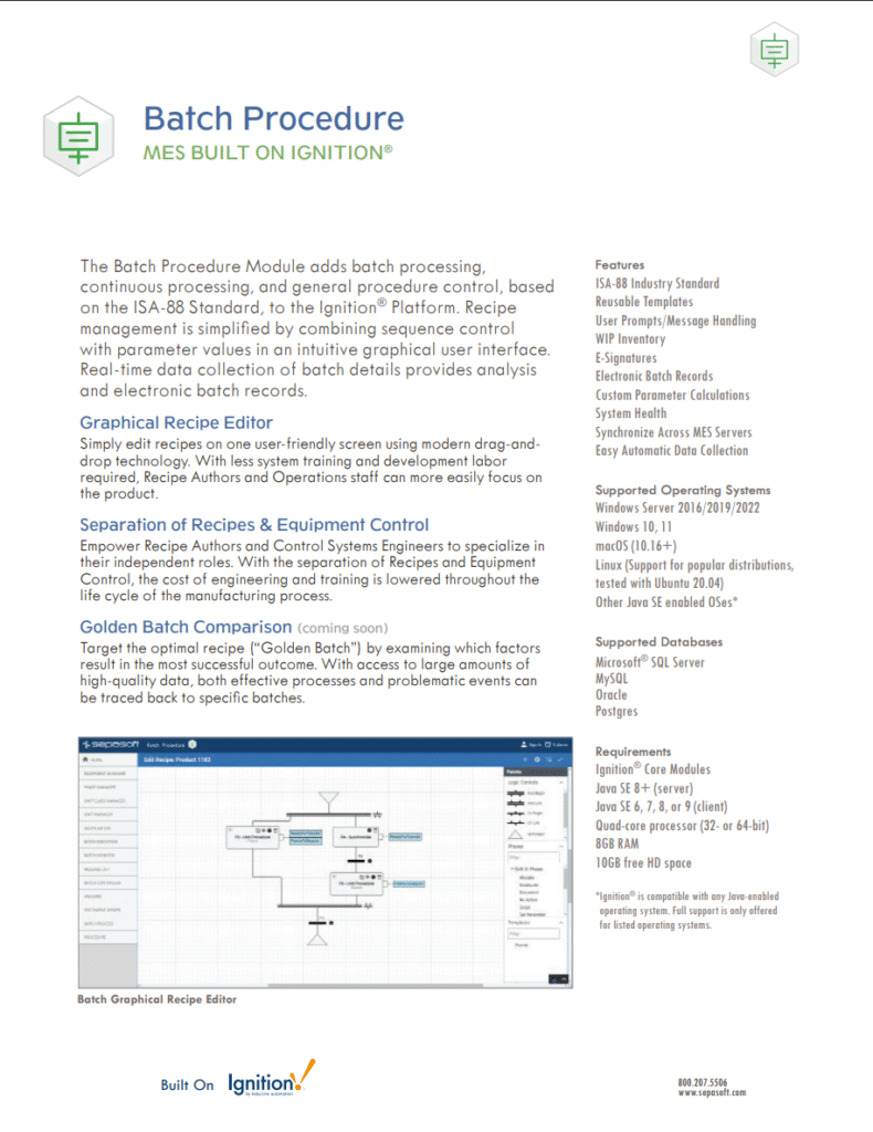 Batch Procedure Data Sheet